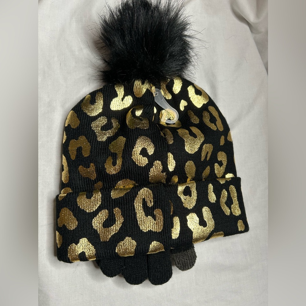 Justice girls hat/gloves set‎ black/ gold foil